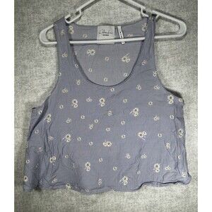 L’Academie Blue Daisy Pattern Sleeveless Cropped Tank Shirt  Medium Viscose